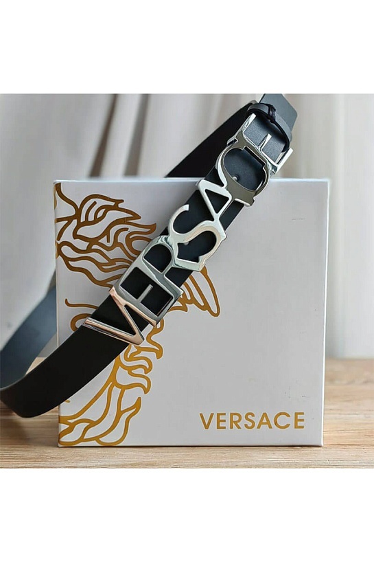 Кожаный чёрный ремень Versace (длина 90 / 95 см)