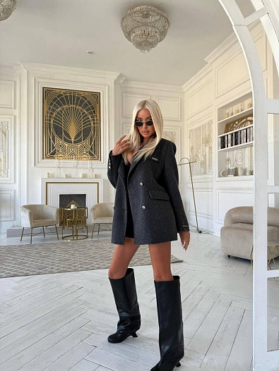 Женское шерстяное пальто пиджак Chrome Hearts Premium - Grey   