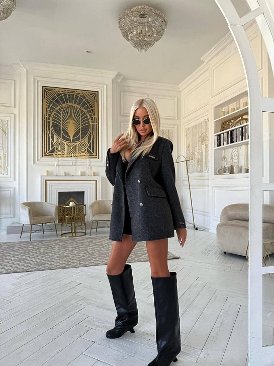 Женское шерстяное пальто пиджак Chrome Hearts Premium - Grey