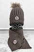 Комплект из шапки и шарфа коричневого цвета Moncler logo-patch