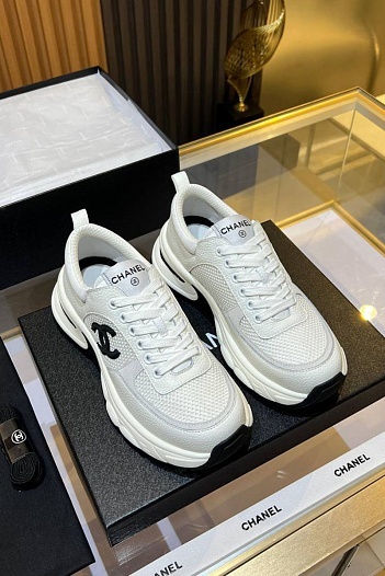 Женские кожаные кроссовки Chanel Premium - White   