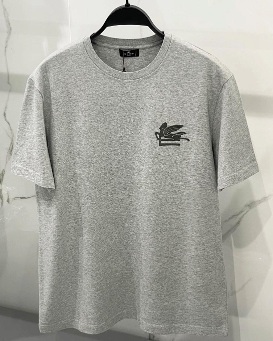 Футболка серого цвета Etro Pegaso embroidery