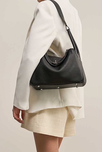 Женская кожаная сумка Hermes Lindy Premium 26x18x13 см - Black   
