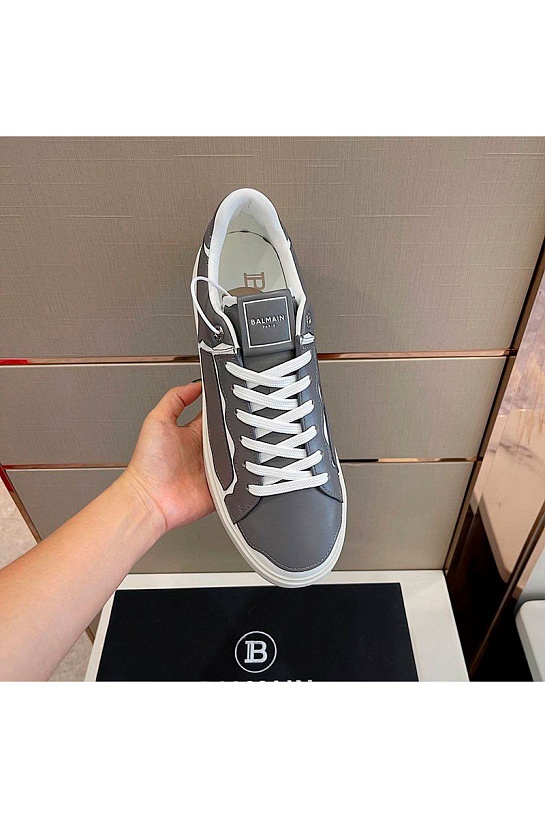 Серые кожаные кроссовки Balmain