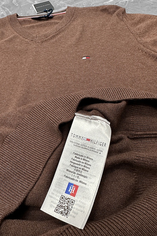 Мужской джемпер Tommy Hilfiger logo-embroidered - Brown