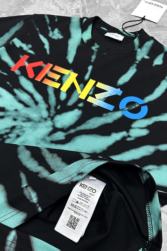Мужская чёрная футболка Kenzo Logo Tie-Dye