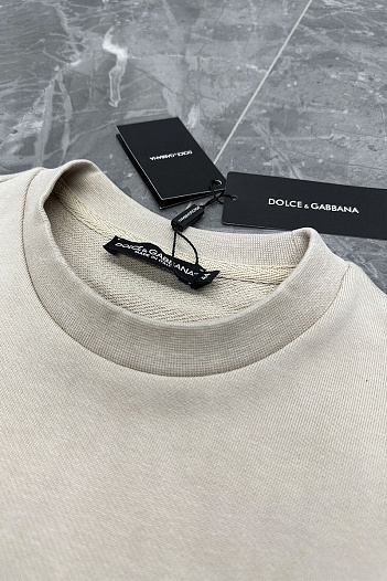 Бежевый оверсайз свитшот Dolce & Gabbana logo-plaque   