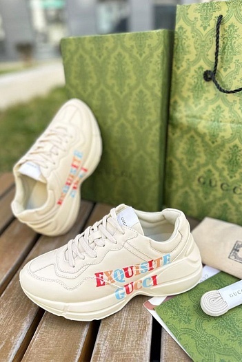 Женские кожаные кроссовки Gucci Rhyton Exquisite - Beige   