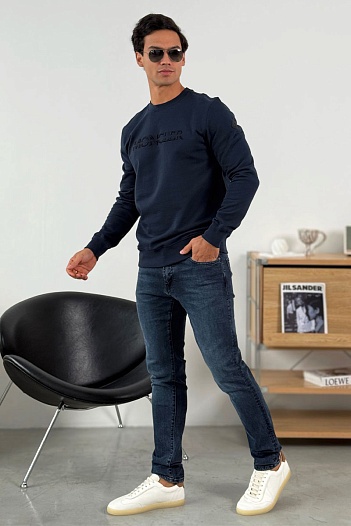 Тёмно-синий оверсайз свитшот Moncler logo-embroidered   