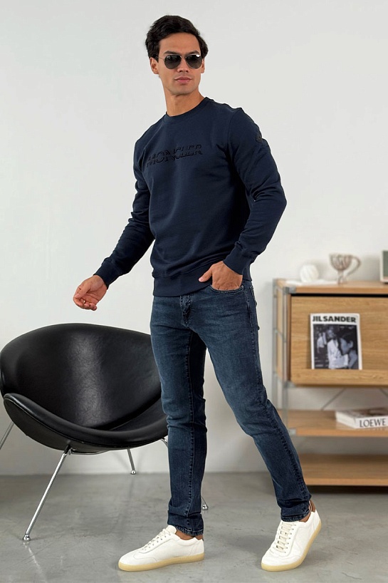 Тёмно-синий оверсайз свитшот Moncler logo-embroidered