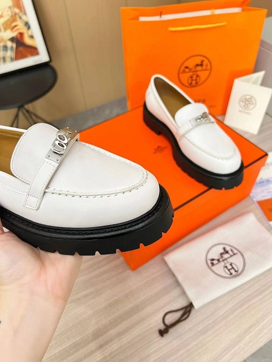 Женские кожаные лоферы Hermes Premium - White