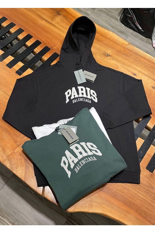 Зелёное худи Balenciaga Paris logo-embroidered