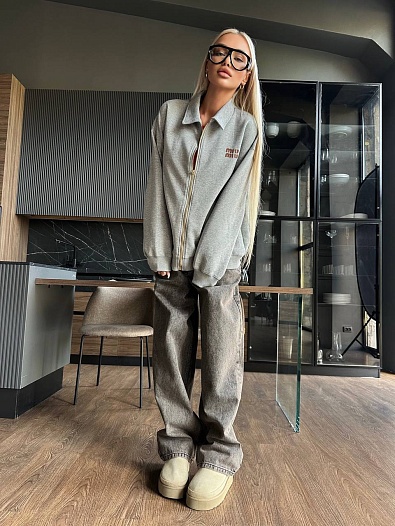 Женский серый бомбер MIU MIU   