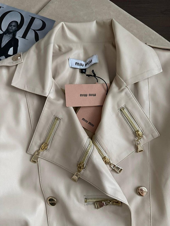 Женская кожаная куртка MIU MIU premium - Beige
