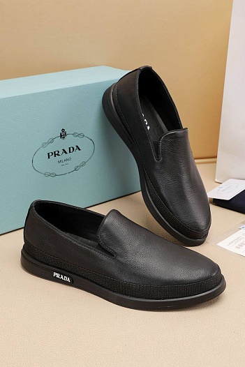 Мужские кожаные слипоны Prada Saint Tropez - Black   