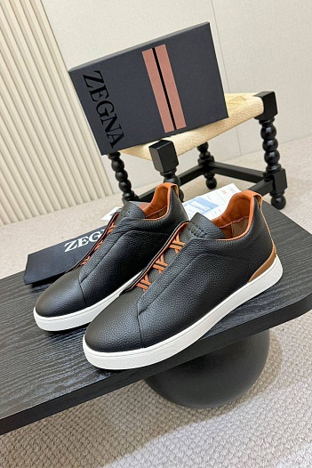 Кожаные кроссовки Ermenegildo Zegna Triple Stitch - Black   