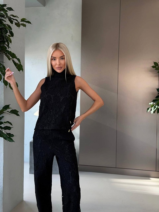 Женский кружевной костюм чёрного цвета Schiaparelli premium