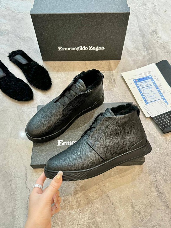 Кроссовки с мехом Ermenegildo Zegna Triple Stitch - Black
