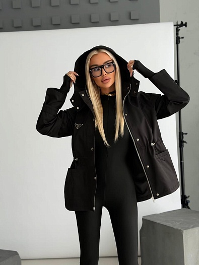 Женская нейлоновая ветровка Prada premium - Black   