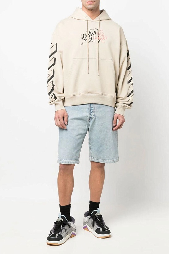 Мужское бежевое худи Off-White Graffiti Arrows Logo