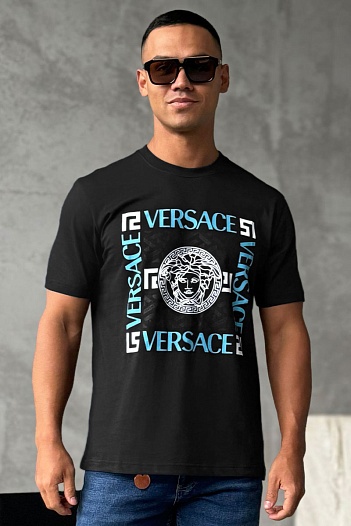 Мужская чёрная футболка Versace logo-print   