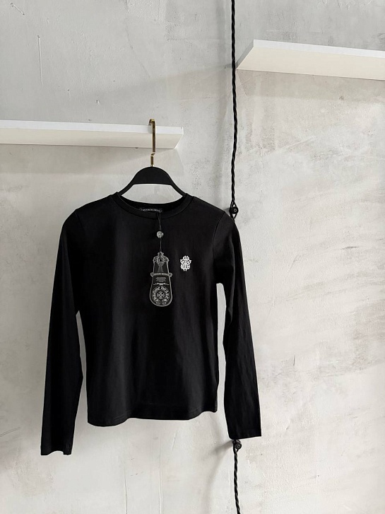 Женский чёрный лонгслив Chrome Hearts premium