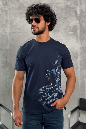 Мужская тёмно-синяя футболка Hermes   