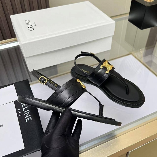 Женские кожаные сандалии Celine Premium - Black