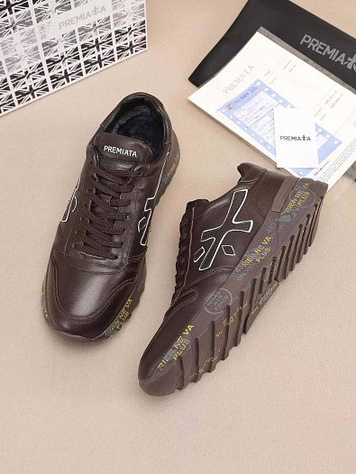 Кожаные кроссовки с мехом Premiata low-top - Brown   