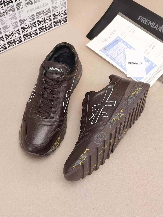Кожаные кроссовки с мехом Premiata low-top - Brown