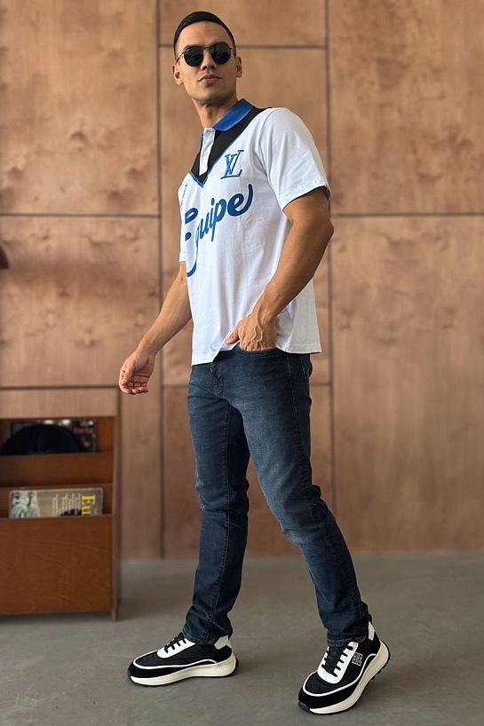 Мужское поло Louis Vuitton Launch The Equipe - White / Blue