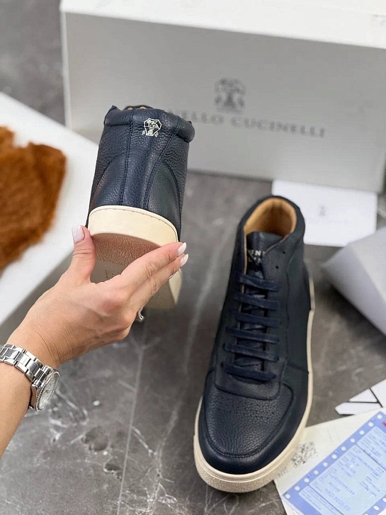 Кожаные кроссовки с меховой стелькой Brunello Cucinelli