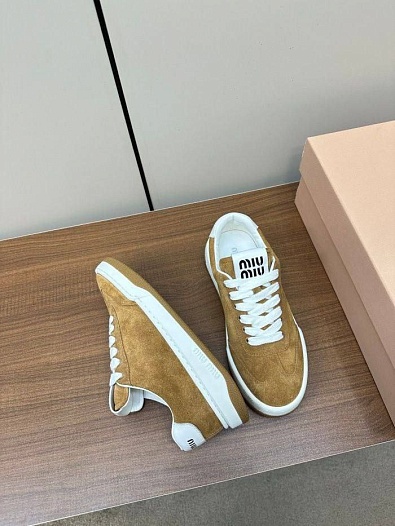 Женские кожаные кроссовки MIU MIU Premium - Chestnut   