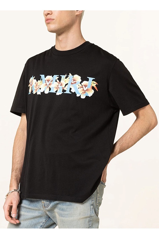 Чёрная оверсайз футболка Amiri Hibiscus Logo