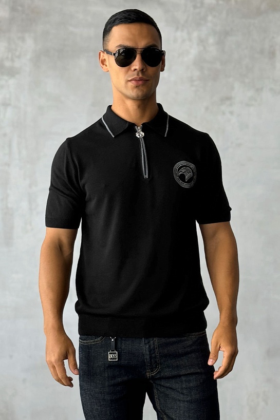 Мужское поло Stefano Ricci Eagle zip-neck - Black