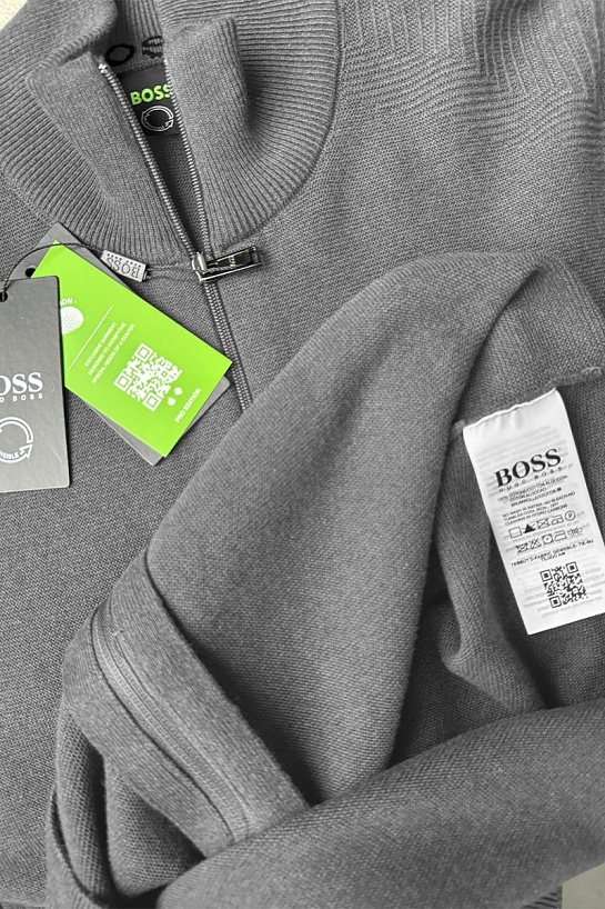 Серая кофта на молнии Hugo Boss logo-embroidered