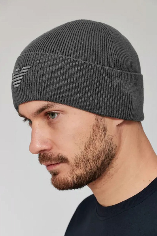 Шапка серого цвета Emporio Armani