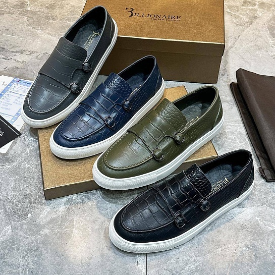 Мужские кожаные лоферы Billionaire серого цвета