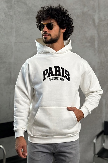 Белое худи Balenciaga Paris logo-embroidered   