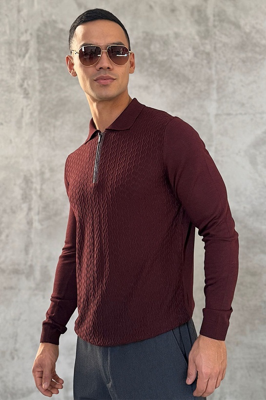Поло с длинным рукавом Zilli zip-up - Burgundy