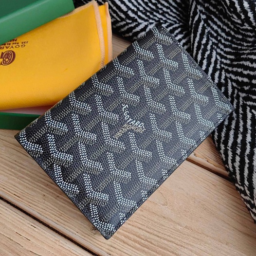 Кожаная обложка на паспорт Goyard - Black 10х14 см   
