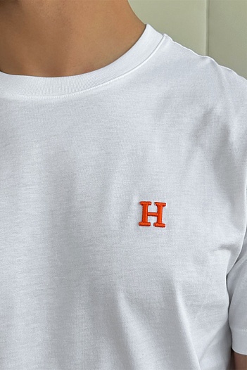 Футболка белого цвета Hermes H embroidered   