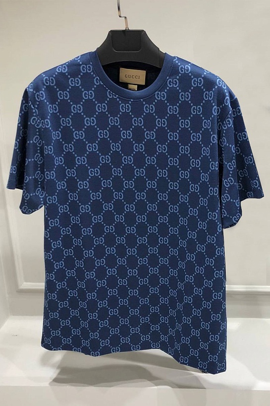Футболка синего цвета Gucci GG monogram-pattern