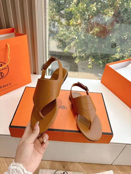 Женские кожаные сандалии Hermes Premium - Brown