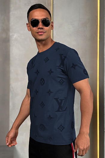Тёмно-синяя мужская футболка Louis Vuitton Monogram All-over   
