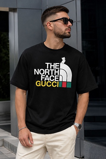 Чёрная оверсайз футболка Gucci x The North Face Collaboration   