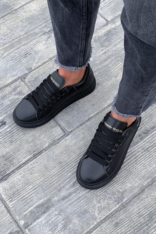 Чёрные кожаные кроссовки Alexander McQueen