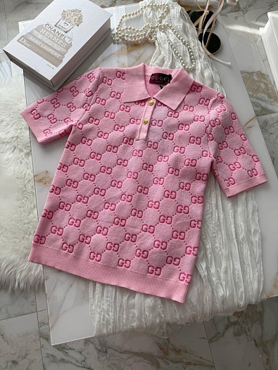Розовое женское поло Gucci GG monogram-pattern   
