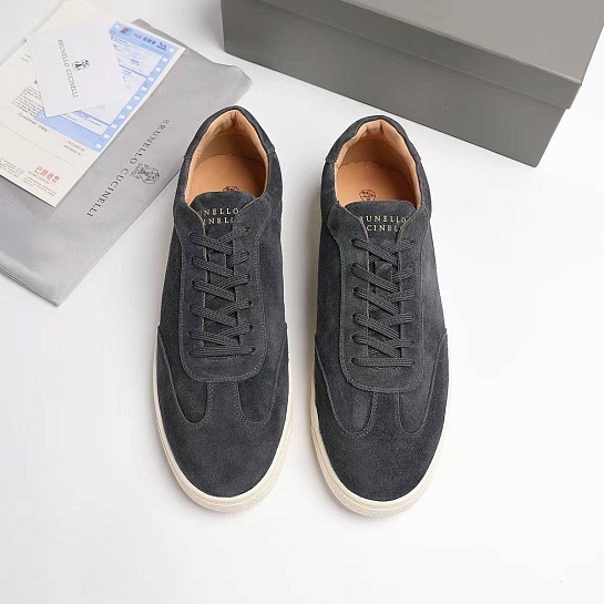 Замшевые кроссовки Brunello Cucinelli logo-print - Grey