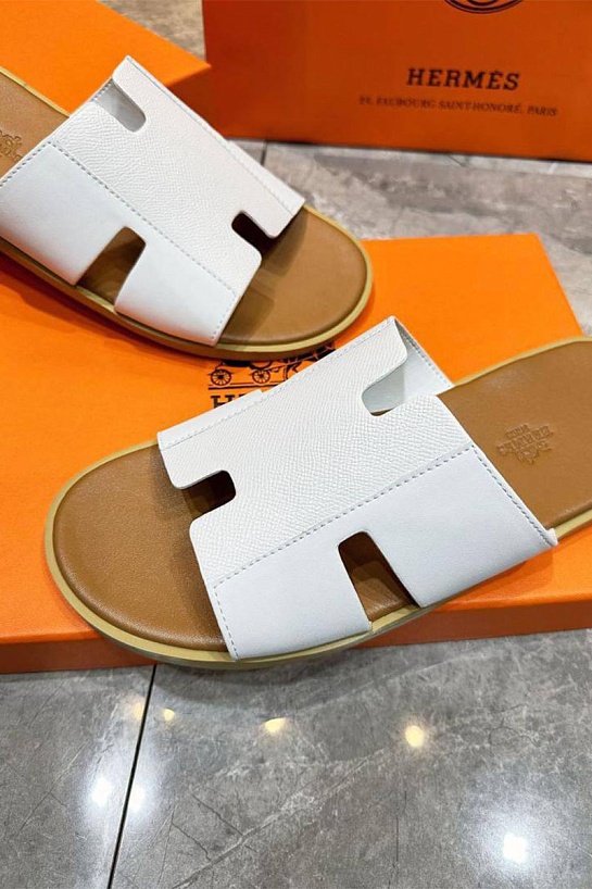 Кожаные шлёпанцы Hermes Izmir - White